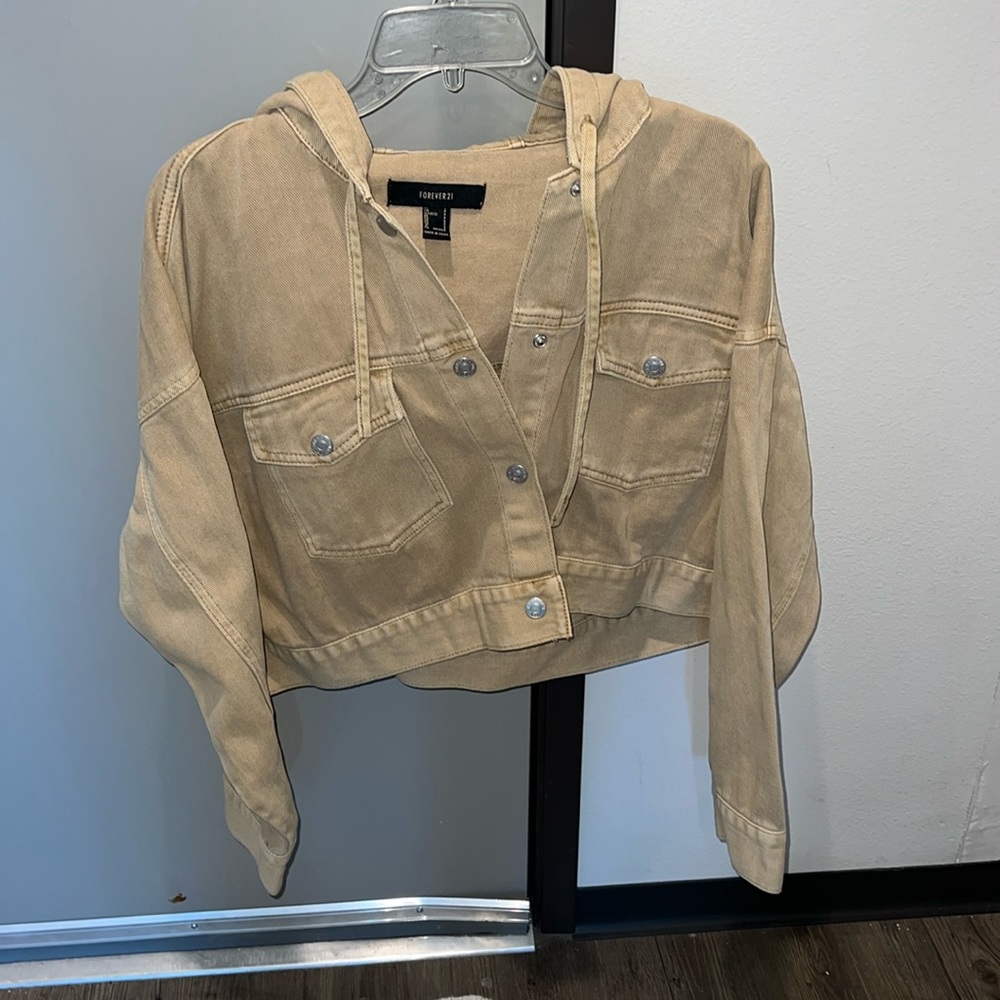 cropped tan jean jacket
